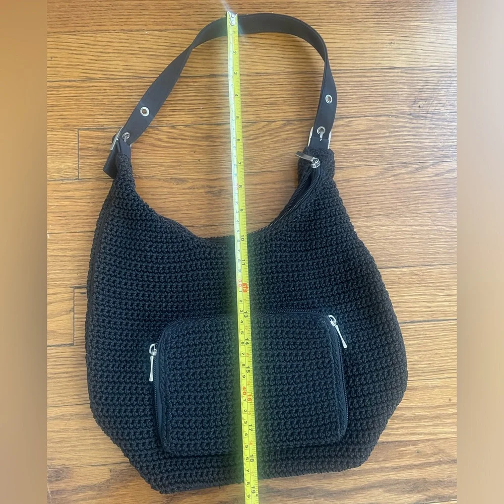 Black Crochet Knit Purse with Silver Hardware